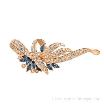 Women brooch, copper alloy plated with white/rose gold and cubic zirconia